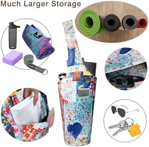 کیف مت یوگا چاپ شده مد روز با جیب کناری بزرگ و جیب زیپ دار کیف یوگا بلند و مناسب تشک های بزرگ - دارای لوازم جانبی یوگا بیشتر Image