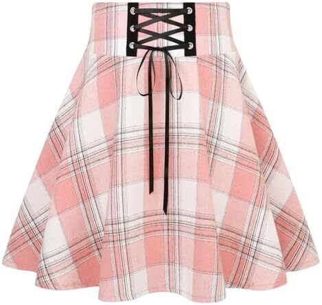 دامن های کوتاه چهارخانه گوتیک IDEALSANXUN برای دامن های چهارخانه کمر بلند زنانه Image