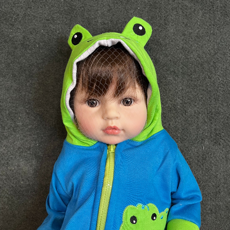 عروسک سیلیکونی وینیل واقعی 18 اینچی(45 سانتیمتر)با لباس آبی رنگ و به همراه عروسک کوچک و لوازم جانبی برای سن +۳ Image
