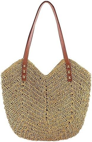 کیف دستی حصیری با ظرفیت بزرگ Aktudy، کیف دستی شانه ای توخالی برای زنان کیف ساحلی مسافرتی تابستانی