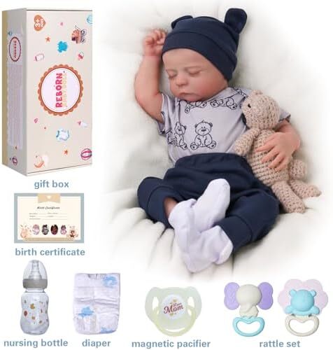 ADFO Lifelike Reborn Baby Dolls Boy - 17-Inch Real Baby Feeling Realistic-Newborn Full Body Vinyl Anatomically Correct Real Life Baby Dolls with Toy & Gift Box for Kids Age 3 + Image
