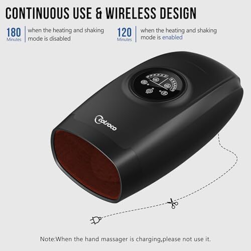 ماساژور برقی دستی با حرارت، دستگاه ماساژ انگشت بی‌سیم با 6 سطح برای درمان دست، ماساژور مچ برای تسکین درد آرتروز و تونل کارپ (مشکی) Image