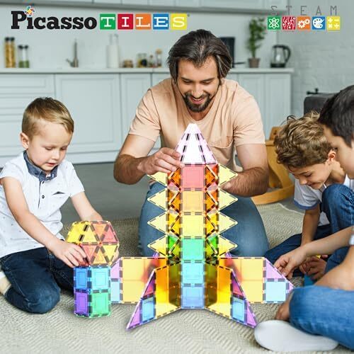 PicassoTiles 100Pc Set 100pc Magnet Building Tiles بلوک های ساختمانی سه بعدی مغناطیسی شفاف تابلوهای ساخت و ساز، خلاقیت فراتر از تصور، الهام بخش، تفریحی، آموزشی متعارف