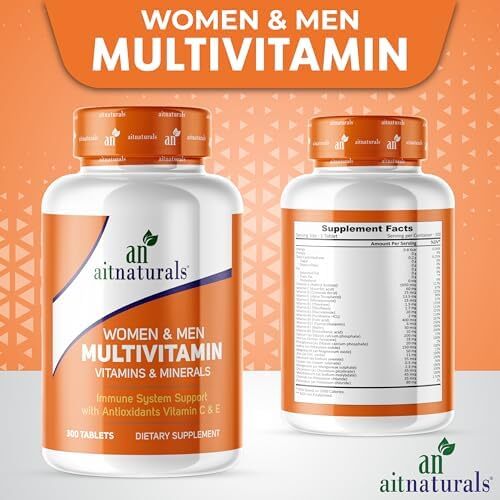 قرص مولتی ویتامین 300 زنانه و مردانه Aitnaturals| غنی شده با ویتامین A، C، D، E، K، B12، فولات، آهن، کلسیم، منیزیم، بیوتین، روی، و ید | حمایت از سیستم ایمنی، انرژی و متابولیسم Image