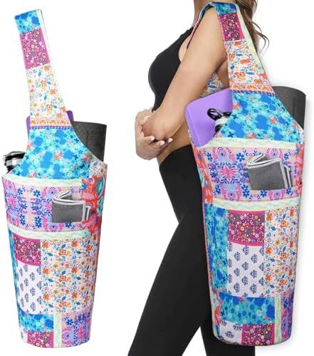 کیف مت یوگا چاپ شده مد روز با جیب کناری بزرگ و جیب زیپ دار کیف یوگا بلند و مناسب تشک های بزرگ - دارای لوازم جانبی یوگا بیشتر Image