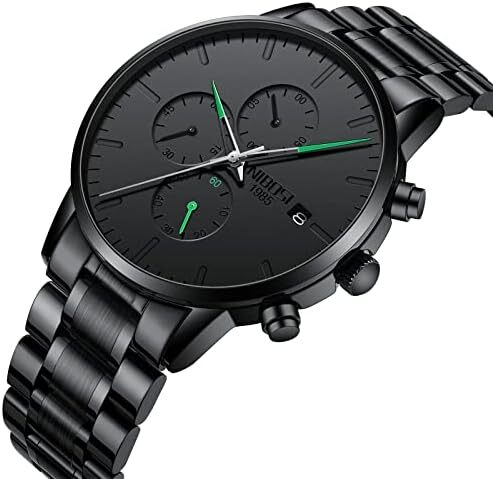 ساعت‌های مردانه NIBOSI ساعت‌های مینیمالیستی آنالوگ مشکی ساعت‌های مردانه تجاری کرنوگراف ساعت‌های مچی معمولی نظامی ساعت‌های مچی استیل ضد زنگ تاریخ Image
