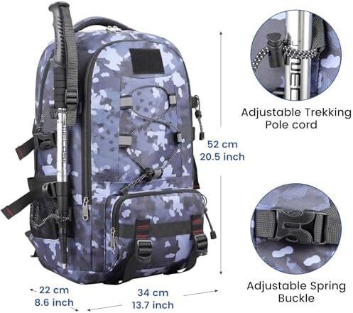 کوله پشتی مسافرتی XQXA، کوله پشتی پیاده روی ضد آب با ظرفیت 45 لیتری کوله پشتی لپ تاپ 17.3 اینچی مردانه کوله پشتی کوهنوردی زنانه برای کمپینگ ورزشی در فضای باز Image