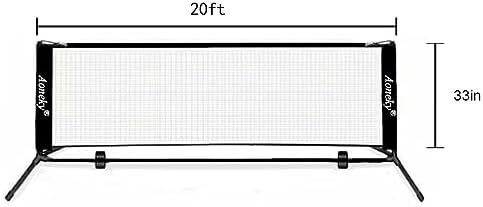 ست تور مینی تنیس Aoneky 10ft/18ft، پایه قاب فلزی و توری نایلونی قوی - تور بدمینتون تنیس قابل حمل PikckleBall برای کودکان و نوجوانان جوان 3M 6M در فضای باز Image