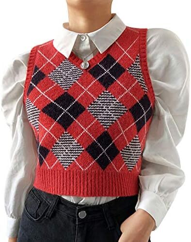 جلیقه ژاکت بافتنی زنانه جلیقه ژاکت بافتنی آرگیل تاپ جلیقه چهارخانه رترو برای دختران نوجوان مد روز