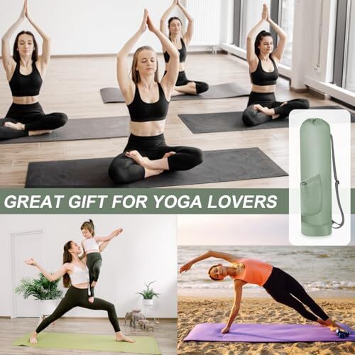 کیسه تشک یوگا گردنفتات با بطری آب، جا متحرک یوگا با بند کامل با بند قابل تنظیم نگهدارنده تشک یوگا با کیسه های یوگا ضد آب جیبی برای زنان مردانه Image