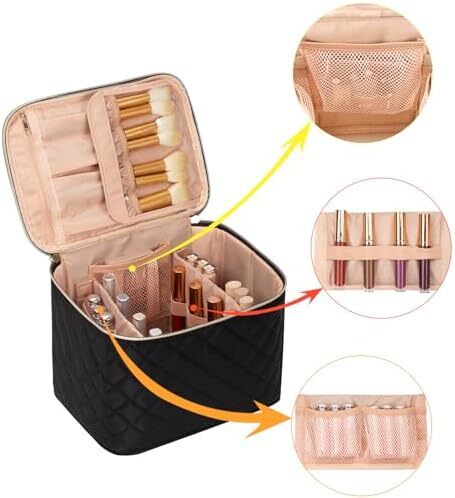 کیف آرایشی OCHEAL، کیف های آرایشی مسافرتی بزرگ زنانه قابل شستشو، سازمان دهنده کیف آرایشی - بزرگ، مشکی Image