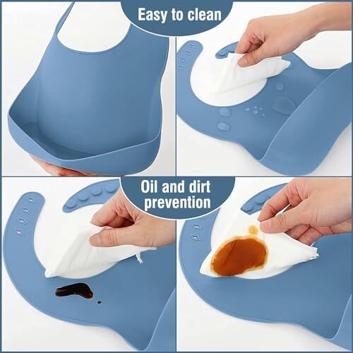 ست feeding سیلیکونی نوزاد، لوازم تغذیه با کاسه مکشی و بشقاب تقسیم شده، ست ظرف خود تغذیه کودک با قاشق، چنگال، لیوان ساکت و پیشبند قابل تنظیم، لوازم غذایی نوزاد (10 قطعه) Image