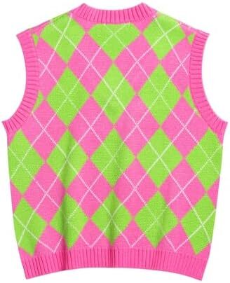 جلیقه ژاکت بافتنی Hyipels Argyle زنانه Y2K لباس بافتنی چهارخانه مدل لباس بافتنی Preppy Style V یقه تاپ تانک دخترانه Image