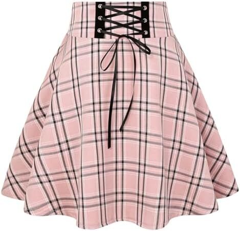 دامن های کوتاه چهارخانه گوتیک IDEALSANXUN برای دامن های چهارخانه کمر بلند زنانه Image