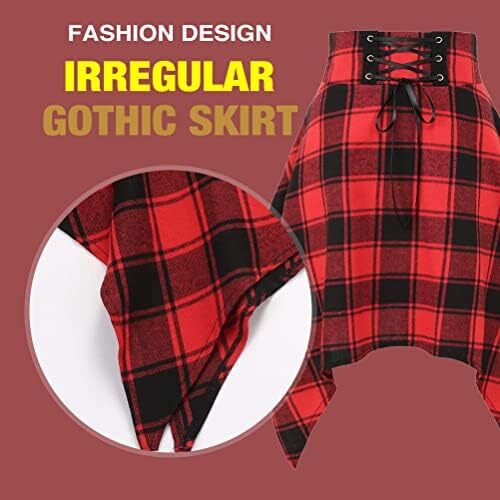 دامن های کوتاه چهارخانه گوتیک IDEALSANXUN برای دامن های چهارخانه کمر بلند زنانه Image
