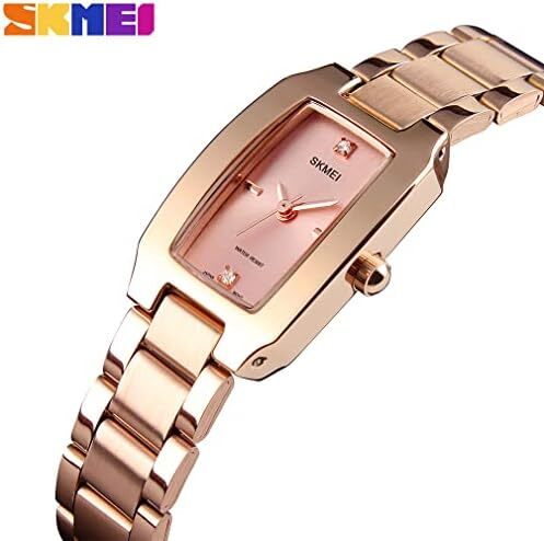 ساعت SKMEI برای زنانه زنانه زنانه ساده لوکس ضد زنگ مربعی مدل لباس ضد آب کوارتز آنالوگ کوچک و باریک لباس گاه به گاه همسر هدیه دخترانه ساعت مچی طلا Image