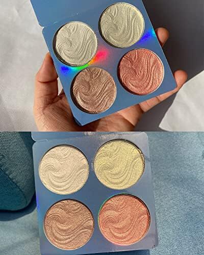 هایلایتر پالت آرایش، هایلایتر پالت روشن کننده پالت پودر سفید هایلایتر پخته ضد آب با ماندگاری درخشان و روشن کننده رنگ پوست صورت کانتور پودر آرایشی هایلایتر Image