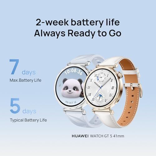 ساعت هوشمند HUAWEI WATCH GT5 با قطر 41 میلیمتر، عمر باتری تا 7 روز، طراحی تیز و مدرن، ردیابی سلامت، سازگار با iOS و Android، 3 ماه خدمات HUAWEI Care+، رنگ سفید Image