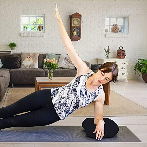 بالشتک مدیتیشن هلال - بالش مدیتیشن نیمه ماه یوگا برای نشستن روی زمین - بالشتک پر کننده بدنه گندم سیاه با روکش جداشدنی و دسته حمل Image