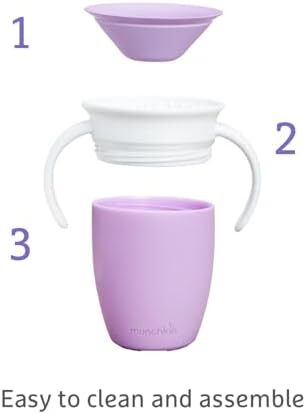لیوان آموزشی ۳۶۰ درجه مانچکین، لیوان ضد نشت و ضد ریختن با دسته برای نوزادان و کودکان، ظرفیت ۷ اونس، مناسب برای ۶ ماه به بالا، رنگ بنفش Image