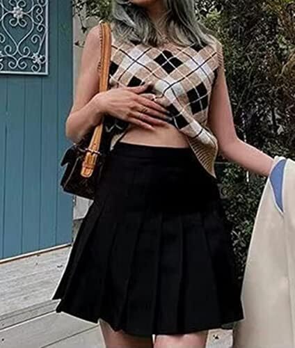 جلیقه ژاکت بافتنی Hyipels Argyle زنانه Y2K لباس بافتنی چهارخانه مدل لباس بافتنی Preppy Style V یقه تاپ تانک دخترانه Image