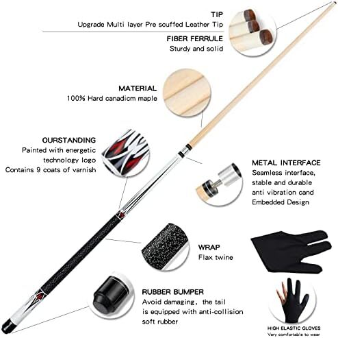 استیک تیکروان - چوب بیلیارد 58 اینچی، 19/20/21 اونس 1/2 کیت چوب استخر استخر افرا، چوب بیلیارد بیلیارد 2 تکه Image