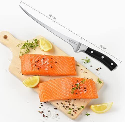 چاقوی سرآشپز فیله‌کردن ماهی ۳۲ سانتی‌متری استیل ضد زنگ - چاقوی استخوان‌زنی با دسته ارگونومیک و غلاف محافظ - چاقوی کوچک و انعطاف‌پذیر برای پوست‌کنی و برش ماهی یا گوشت