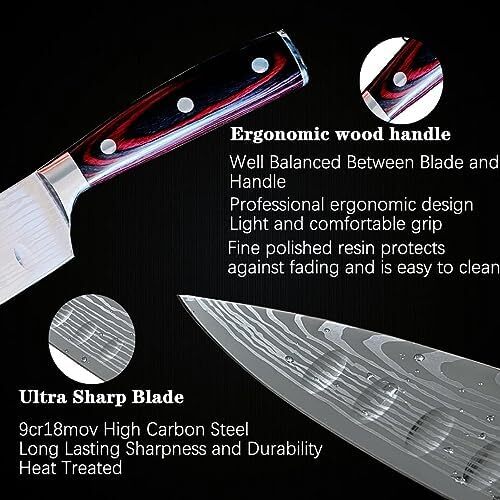 چاقوی سرآشپز آستیل‌وی 8 اینچی، چاقوی آشپزخانه فوق‌العاده تیز، چاقوی خانگی 7Cr17Mov، چاقوی ارگونومیک با دسته پاکاود، انتخاب چاقو و ابزار آشپزخانه Image