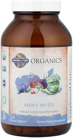 مولتی ویتامین ارگانیک گیاهی Garden of Life mykind برای مردان، 120 قرص، ویتامین‌ها و مواد معدنی گیاهی برای سلامت و رفاه مردان، ارگانیک و تأیید شده Image