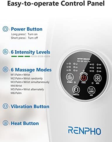 ماساژور دستی با گرما، دستگاه ماساژور دستی شارژی RENPHO با 6 سطح ماساژ و فشرده‌سازی شدت برای رفع خستگی مچ دست، بی‌حسی انگشت، تسکین درد و درد Image