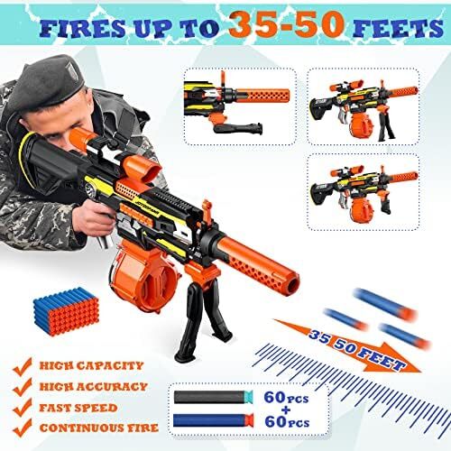 مسلسل خودکار Toy Guns با کیت جلیقه تاکتیکی - تفنگ تک تیرانداز اسباب بازی با دو پایه - گیره مجله درام و 120 دارت - اسباب بازی اسلحه فوم برای پسران 8-12 کودک بزرگسال هدایای کریسمس تولد