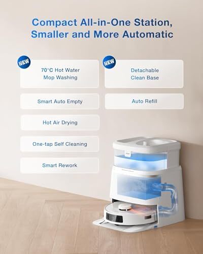 جاروبرقی رباتی ECOVACS DEEBOT T30 PRO OMNI با عملکرد تی کشی، تی کشی TrueEdge، برس بدون گره، قدرت مکش ۱۱,۰۰۰ PA با آب داغ و شستشوی هوشمند، نقره‌ای Image