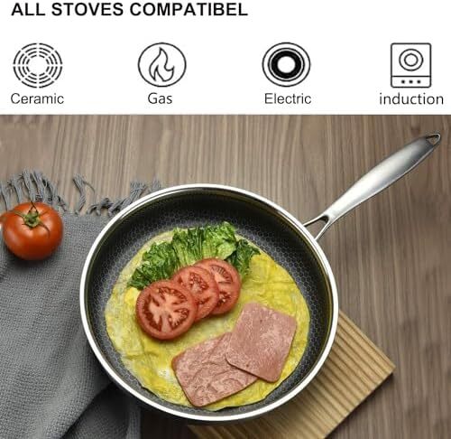 تابه سرامیکی استیل ضد زنگ SYXUMLKLS با درب 28 سانتی‌متر، تابه وک با تکنولوژی هیبریدی، نچسب، مناسب برای اجاق‌های برقی، گازی و القایی Image