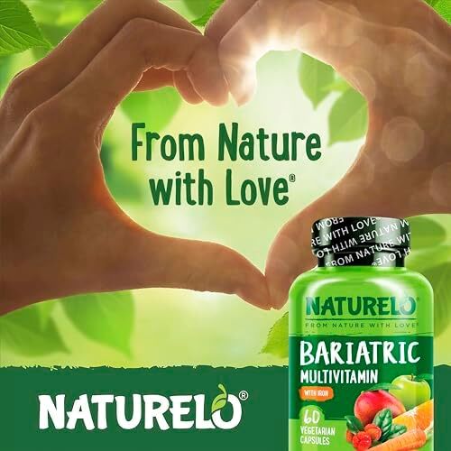 مولتی ویتامین باریاتریک NATURELO - یک عدد در روز با آهن - مکملی برای بیماران پس از جراحی بای پس معده - تغذیه طبیعی از غذاهای کامل - 60 کپسول گیاهی Image
