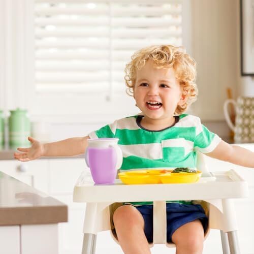 لیوان آموزشی ۳۶۰ درجه مانچکین، لیوان ضد نشت و ضد ریختن با دسته برای نوزادان و کودکان، ظرفیت ۷ اونس، مناسب برای ۶ ماه به بالا، رنگ بنفش Image