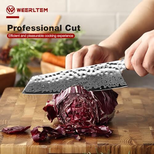 WEERLTEM Damascus Chef Knife, Upgraded 8 Inch Professional VG10 Damascus steel Japanese Kiritsuke Knife, Ultra Sharp 67-Layer Damascus Kitchen Knife with Octagonal Red Sandalwood Handle & Gift Box Image