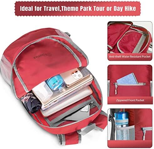 کوله‌پشتی کوچک قابل بسته‌بندی ZOMAKE 20L، کوله‌پشتی کوچک تاشو پیاده‌روی - کیف مسافرتی کوله‌پشتی ضد آب جیبی برای کمپینگ ورزشی مردانه در فضای باز، زنان، مدرسه راهپیمایی، سفر با دوچرخه Image