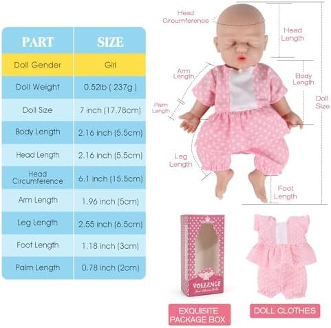 Vollence 7 اینچ Micro Preemie Full Body Silicone Baby Girl Doll Lifelike Mini Reborn Doll Surprice کودکان ضد استرس Image