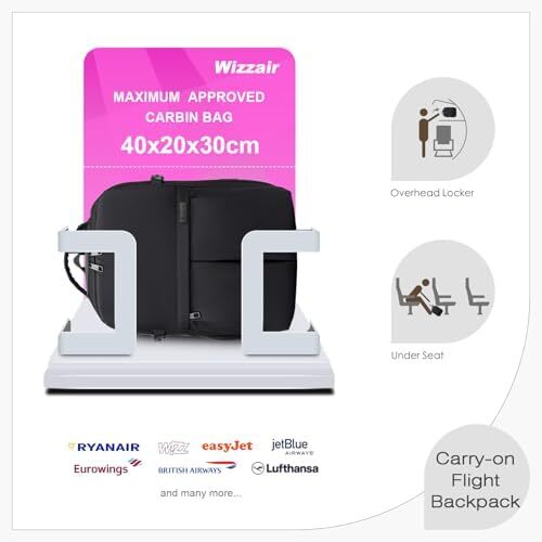 کیف کابین SPAHER 40x30x20، کوله‌پشتی لپ‌تاپ زیر صندلی 15.6 اینچی برای مدرسه، کیف دستی، کوله‌پشتی سفر، کوله‌پشتی دستی، کوله‌پشتی روزمره، کیف پرواز تایید شده Image