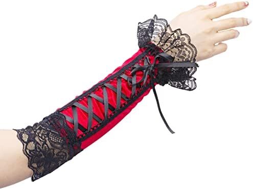 دستکش زنانه بدون انگشت JISEN با آرنج بند استیمپانک گرم کننده بازو Image