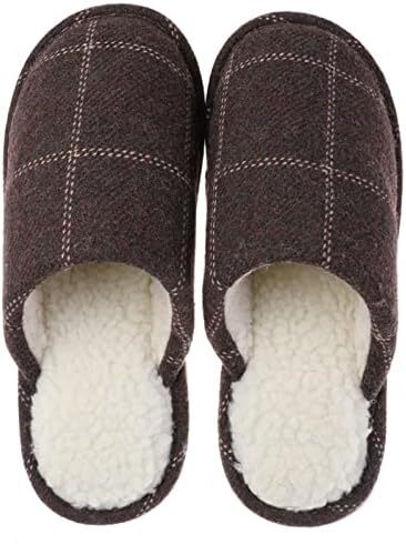 KIZQYN دمپایی خانگی نخی به سبک ژاپنی دمپایی داخلی چهارخانه مردانه دمپایی زیر ضخیم گرم زمستانی دمپایی بدون لغزش کفش خانگی (رنگ: قهوه ای2، سایز کفش: XL(مناسب 39-40))