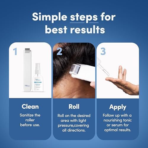 رولر درم ۲ در ۱ من متترز برای مو و ریش | ۵۴۰ سوزن تیتانیوم آلیاژ ۰.۵ میلی‌متری | سر قابل تعویض | تحریک فولیکول‌های مو | رشد مو و ریش را فراهم می‌کند | ایمن و آسان برای استفاده Image