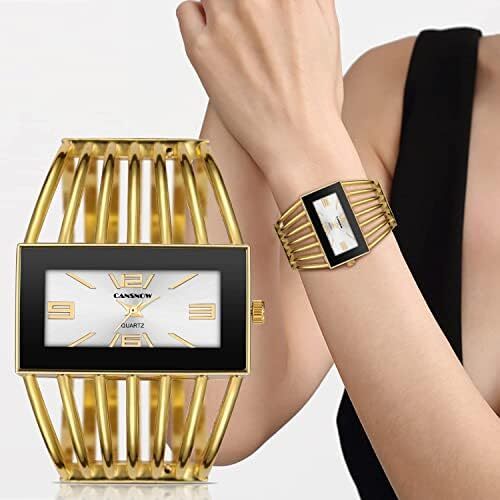 ساعت مچی زنانه، ساعت زنانه النگو ساعت مچی زنانه کوارتز ساعت مچی زنانه با صفحه مستطیل شکل ساعت مچی شیک لوکس بند اسکلت کلاسیک کوارتز ساعت زنانه هدیه زیبا برای زنان Image