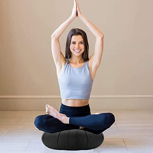 بالشتک مدیتیشن هلال - بالش مدیتیشن نیمه ماه یوگا برای نشستن روی زمین - بالشتک پر کننده بدنه گندم سیاه با روکش جداشدنی و دسته حمل Image