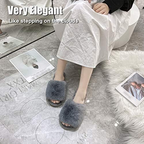 LZLER زنانه دمپایی پشمالوی Fuzzy Fluffy Flip Flip Flip Flip Flop دمپایی با پنجه باز کفش صلیب بند کفش سرسره برای خانم ها خانه خانه داخلی در فضای باز Image