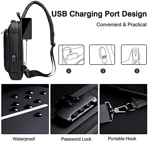 کیف ضد سرقت زنجیر FANDARE کیف مردانه تجاری کیف های صلیبی قفسه سینه با پورت شارژ USB کوله پشتی کوچک ضد آب برای کار در فضای باز کیف مسافرتی ورزشی دویدن پیاده روی Image