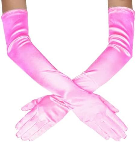 دستکش 21 اینچی برای مهمانی عصرانه زنانه DreamHigh دستکش ساتن بلند مشکی/سفید Image