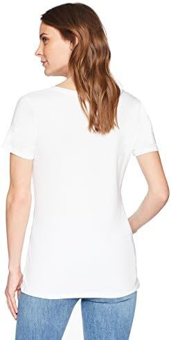 تی شرت یقه کوتاه آستین کوتاه زنانه آمازون Essentials، بسته 2 عددی، سفید، کوچک Image
