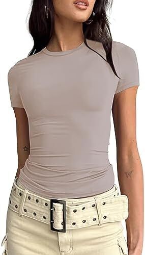 تی شرت آستین کوتاه تمرینی تیشرت یقه گرد زنانه بیگرام باریک و باریک Image