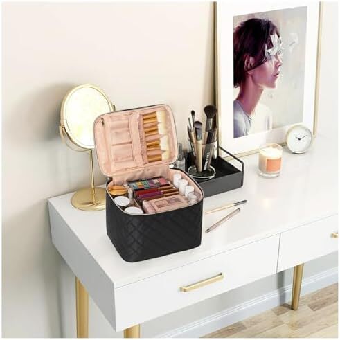 کیف آرایشی OCHEAL، کیف های آرایشی مسافرتی بزرگ زنانه قابل شستشو، سازمان دهنده کیف آرایشی - بزرگ، مشکی Image